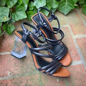 Zara Strappy Leather Clear Lucite Heel Sandals